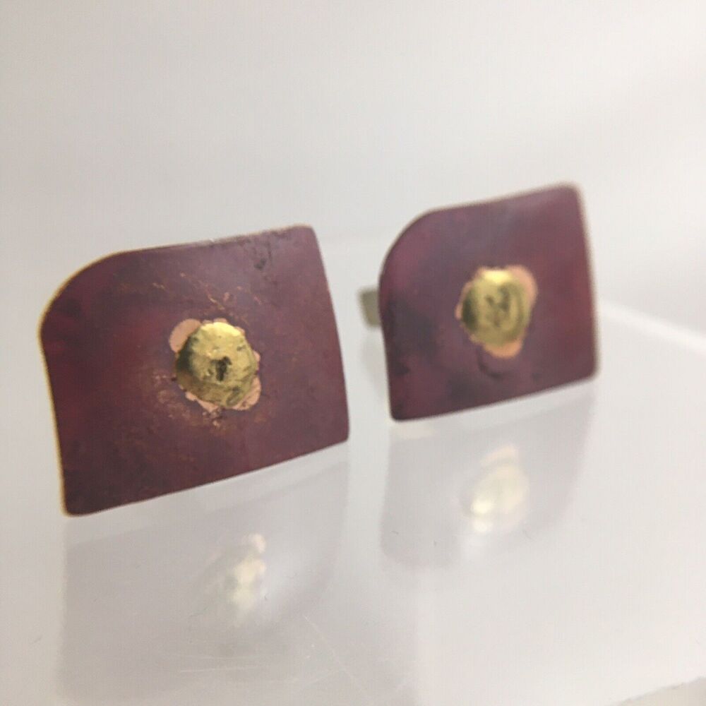 Copper Gold Square Abstract Cufflinks Mixed Metal Modern Brutalist Artisan H1